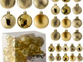 Gold Christmas Ball Ornaments for Christmas Decorations - 36 Pieces Xmas Tree Shatterproof Ornaments with Hanging Loop for Holiday and Party Decoration (Combo of 6 Styles in 3 Sizes)
