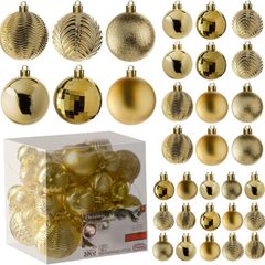 Gold Christmas Ball Ornaments for Christmas Decorations - 36 Pieces Xmas Tree Shatterproof Ornaments with Hanging Loop for Holiday and Party Decoration (Combo of 6 Styles in 3 Sizes)
