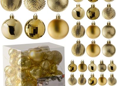 Gold Christmas Ball Ornaments for Christmas Decorations - 36 Pieces Xmas Tree Shatterproof Ornaments with Hanging Loop for Holiday and Party Decoration (Combo of 6 Styles in 3 Sizes)