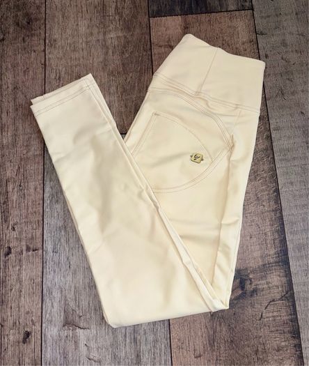 Freddy WR.UP Faux Leather Shaping Trousers XS Beige High Waist Push Up Pants UK 6 New without Tags