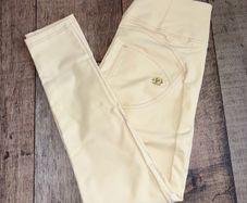Freddy WR.UP Faux Leather Shaping Trousers XS Beige High Waist Push Up Pants UK 6 New without Tags