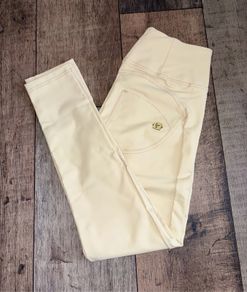 Freddy WR.UP Faux Leather Shaping Trousers XS Beige High Waist Push Up Pants UK 6 New without Tags