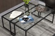 Set of 2 Coffee Tables, Glass Tables, with Powder-Coated Steel, Black + Transparent