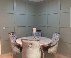 Marble Round Dining Table with 4 Grey Dining Chairs