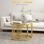 Round Coffee Tables Set of 2, Nesting Tables with Tempered Glass Top and Steel Frame, 60cmx60cmx47cm, Gold Tone Image 2