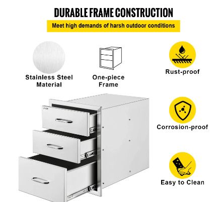 BRAND NEW Stainless Steel Outdoor Kitchen Drawer With Handle Triple Layer