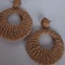 Coffee Beige Raffia Woven Stud Hollow Out Woven Hoop Earrings Image 10