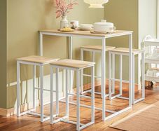 Dining Table Set with 4 Bar Stools Space Saving Design 100 x 60 x 96cm Natural