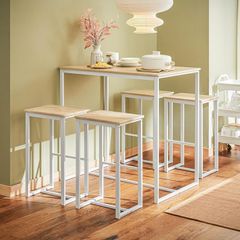 Dining Table Set with 4 Bar Stools Space Saving Design 100 x 60 x 96cm Natural