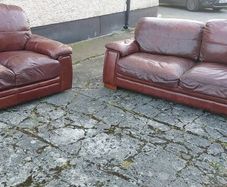 Brown leather couches