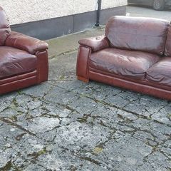 Brown leather couches