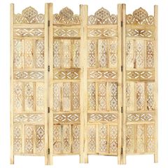 Hand carved 4-Panel Room Divider 160x165 cm Solid Mango Wood
