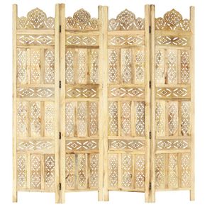 Hand carved 4-Panel Room Divider 160x165 cm Solid Mango Wood
