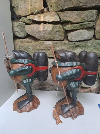 Pair of Hand Carved Wooden Fishing Frog Figures