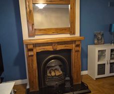 fireplace and mirror