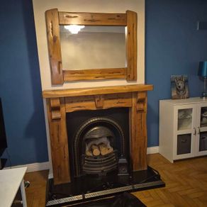 fireplace and mirror