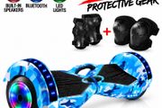 8" Camo Blue Hoverboard with Bluetooth, 6 LED Lights &amp; Free Protective Pads