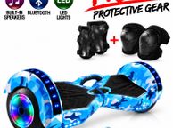 main image for ad 8" Camo Blue Hoverboard with Bluetooth, 6 LED Lights &amp; Free Protective Pads