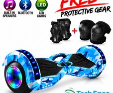 8" Camo Blue Hoverboard with Bluetooth, 6 LED Lights & Free Protective Pads