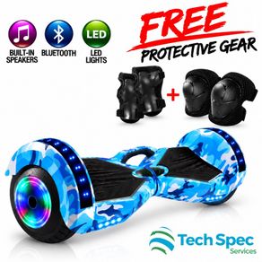 8" Camo Blue Hoverboard with Bluetooth, 6 LED Lights & Free Protective Pads