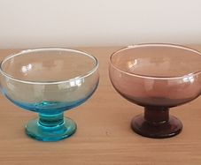 Hand blown art deco style dessert dishes