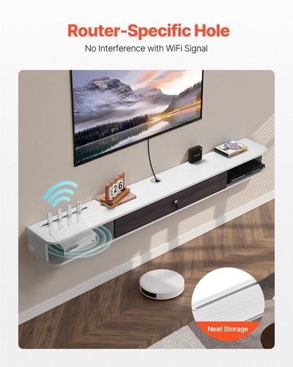 Floating TV Stand 180 cm in Wall Mount Entertainment Center with Cable Hole, Modern Floating TV Shelf with Storage Cabinet, Particle Board Console for DVD Player, Cable Box, Game Console, White