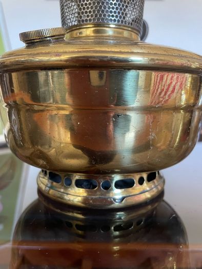 1930s40s Aladdin Model 12 Brass Table Mantle Oil Lamp with Fluted Glass Shade