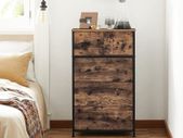 chest of drawers, wardrobe, 6 fabric drawers with MDF front, metal frame, loadable up to 25 kg, industrial design, for children's room, bedroom, hallway, vintage brown-black