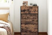 chest of drawers, wardrobe, 6 fabric drawers with MDF front, metal frame, loadable up to 25 kg, industrial design, for children's room, bedroom, hallway, vintage brown-black
