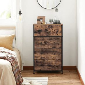 chest of drawers, wardrobe, 6 fabric drawers with MDF front, metal frame, loadable up to 25 kg, industrial design, for children's room, bedroom, hallway, vintage brown-black