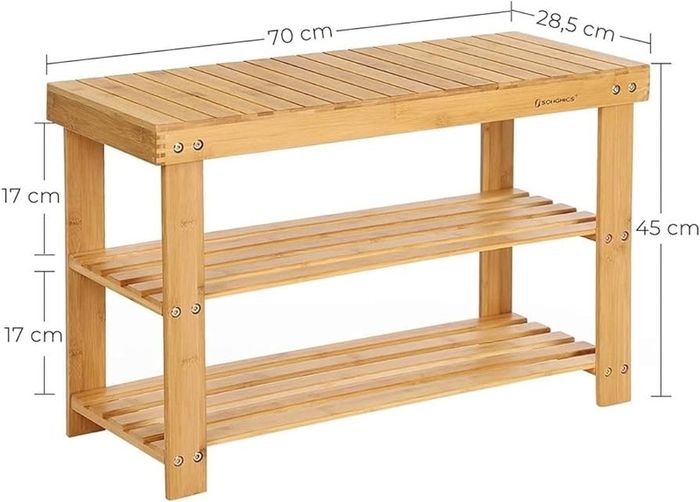 3-Tier Bamboo Shoe Bench, Shoe Rack Storage Organizer, 70 x 28 x 45 cm, ideal for Hallway, Bathroom, Living Room and Corridor