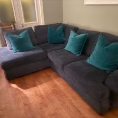 DFS Navy Corner Sofa with Storage Footstool.  Excellent Condition