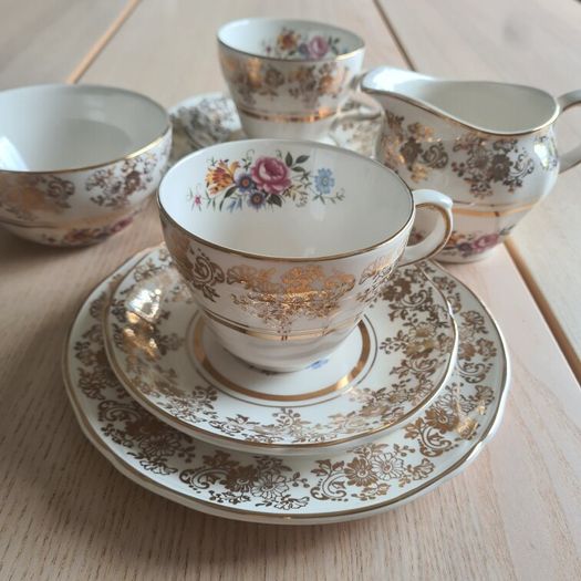 Tea Trios  Sugar Pot Creamer Alfred Meakin Golden Posy