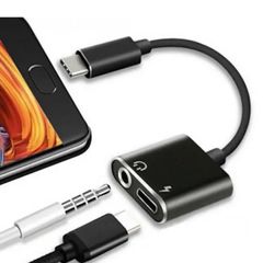 2in1 USB C Type C to 3.5mm Audio Jack Charger Adapter Cable Headphones Earphone