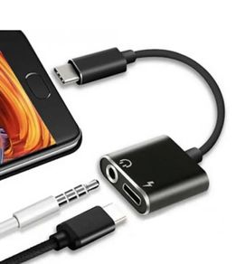 2in1 USB C Type C to 3.5mm Audio Jack Charger Adapter Cable Headphones Earphone