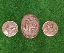 Vintage Indian Hand Crafted Ebossed Copper art Oval