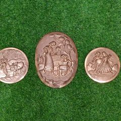 Vintage Indian Hand Crafted Ebossed Copper art Oval