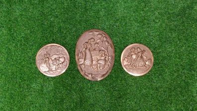 Vintage Indian Hand Crafted Ebossed Copper art Oval