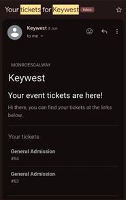 Key West - Galway 19th September (2 tickets)