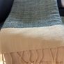 New 100% cotton turquoise marl and ecru 120cm x 160cm throw Image 4