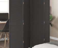 Room Divider 4 Panels Black Solid Wood Paulownia