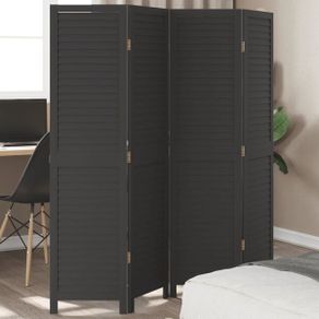 Room Divider 4 Panels Black Solid Wood Paulownia