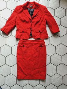 Marks & Spencer Suit Wool Red Jacket Skirt Size 16