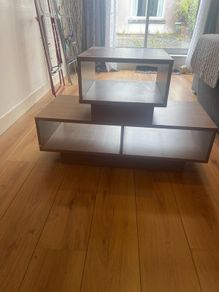 Wooden TV Stand Coffee Table with Storage Shelves