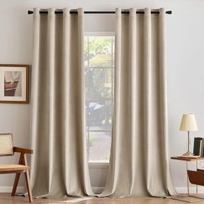 Beige Velvet Curtains for Bedroom 2 Panel Set 90 Inch Drop Curtains, Soft Elegent Home Decor Velvet Curtain Living Room, Sun Blocking Room Darkening Thermal Eyelet Curtain 46x90 Inch