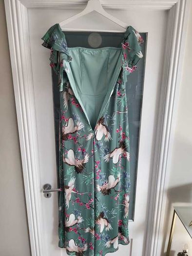 FOREVER UNIQUE green birds wide leg bardot jumpsuit Sz 12 - Rrp 249 (New)