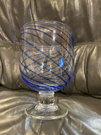 Blue Spiral Handblown Glass Pedestal Dish