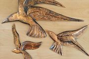 Set of 3 1970s copper flying birds retro kitsch items