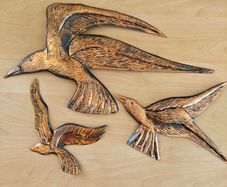 Set of 3 1970s copper flying birds retro kitsch items
