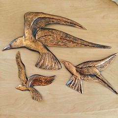Set of 3 1970s copper flying birds retro kitsch items
